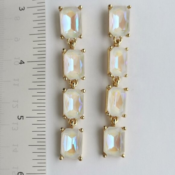 Long White Opal Crystal chandelier earrings in gold tone - Picture 4 of 8